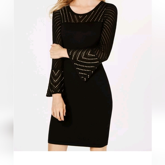 Calvin Klein XL studded pointelle burn out bell sleeve sweater dress - Picture 2 of 11